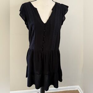 Sanctuary gauzy black midi dress capped sleeves V neck ruffles lightweight SZ XS